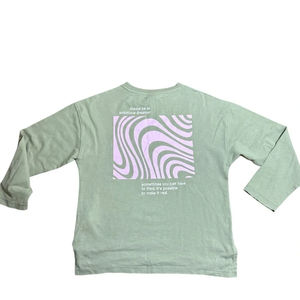 Zara Kids Green Long Sleeve Tee with Pink Graphic – Size 10
